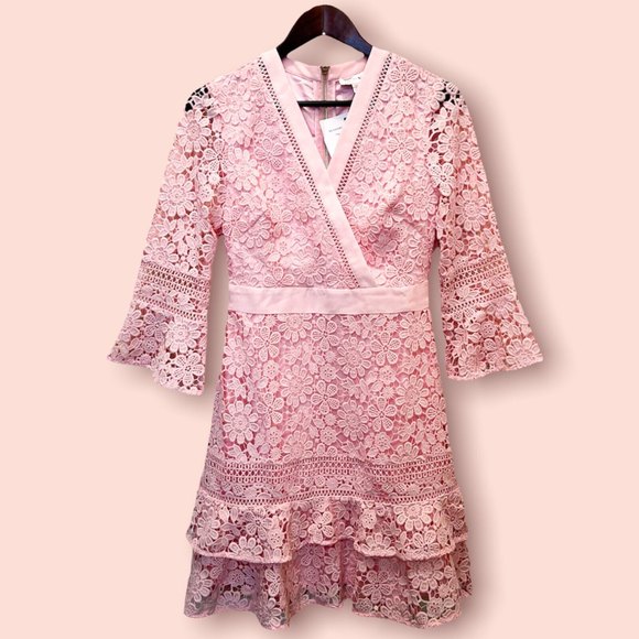 Ted Baker Women's Size 1 Surplice V-Neck Nello Mini Lace Dress Pastel Rose Pink - Picture 3 of 11